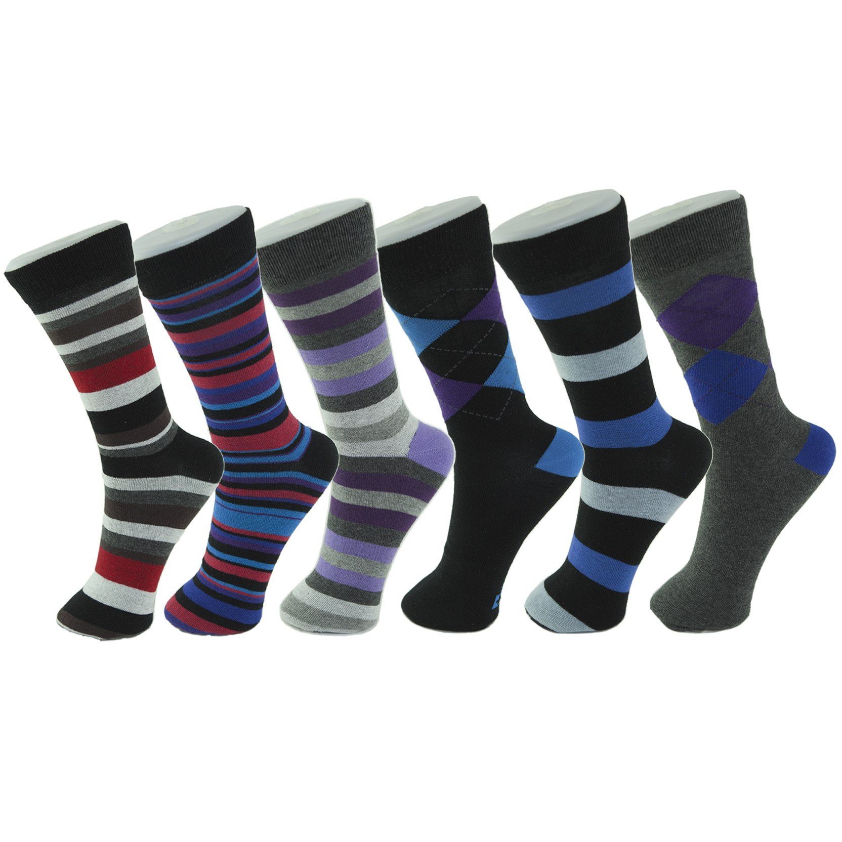 Alpine Swiss 6 Pack Men's Cotton Dress Socks Mid Calf Argyle Pattern